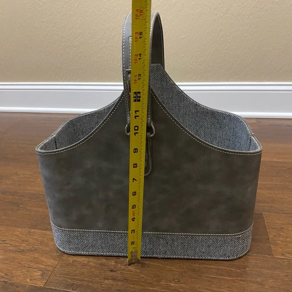 Gray Faux Leather Tweed Magazine Holder Storage Bin Basket Home Decor